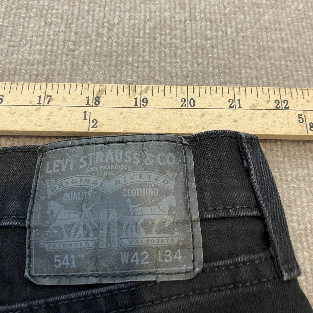 Levis 541 Jeans Mens 42x34 Black Dark Wash Athletic Taper Stretch Denim Pants‎
